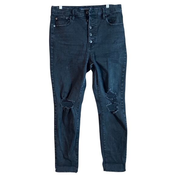 Aeropostale Womens Jeans Black Curvy High Rise Distressed Jegging Stretch 12R - Picture 1 of 15